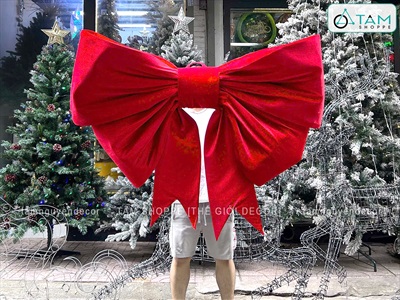 Nơ đỏ vải nhung xịn 4 cánh cỡ lớn [Đứng form - Nhiều cỡ] PK-NO-10